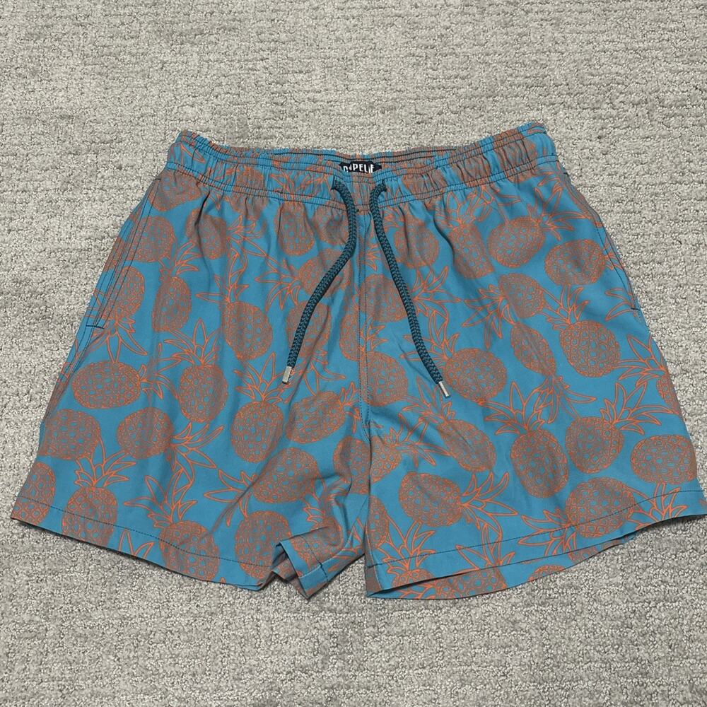 Capelle blue and orange pineapple print swim trunks With Liner Size Large